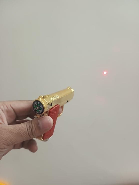 SHAKTISM Metal Pistol Keychain with LED Flashlight, Red Laser Pointer and Compass view 2
