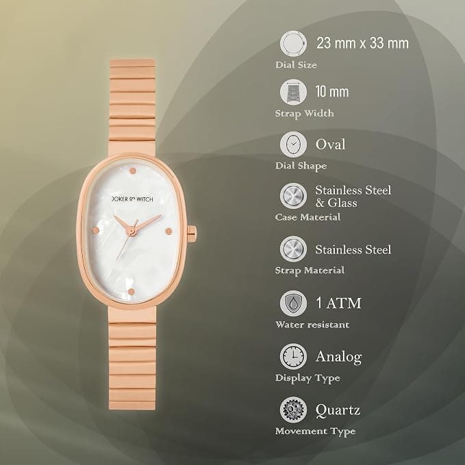 Joker & Witch Eterna White MOP Small Oval Dial Rose Gold Linked Chain Strap Women's Watch view 4