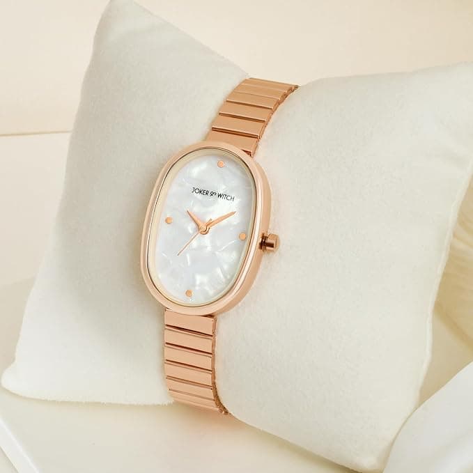 Joker & Witch Eterna White MOP Small Oval Dial Rose Gold Linked Chain Strap Women's Watch view 2